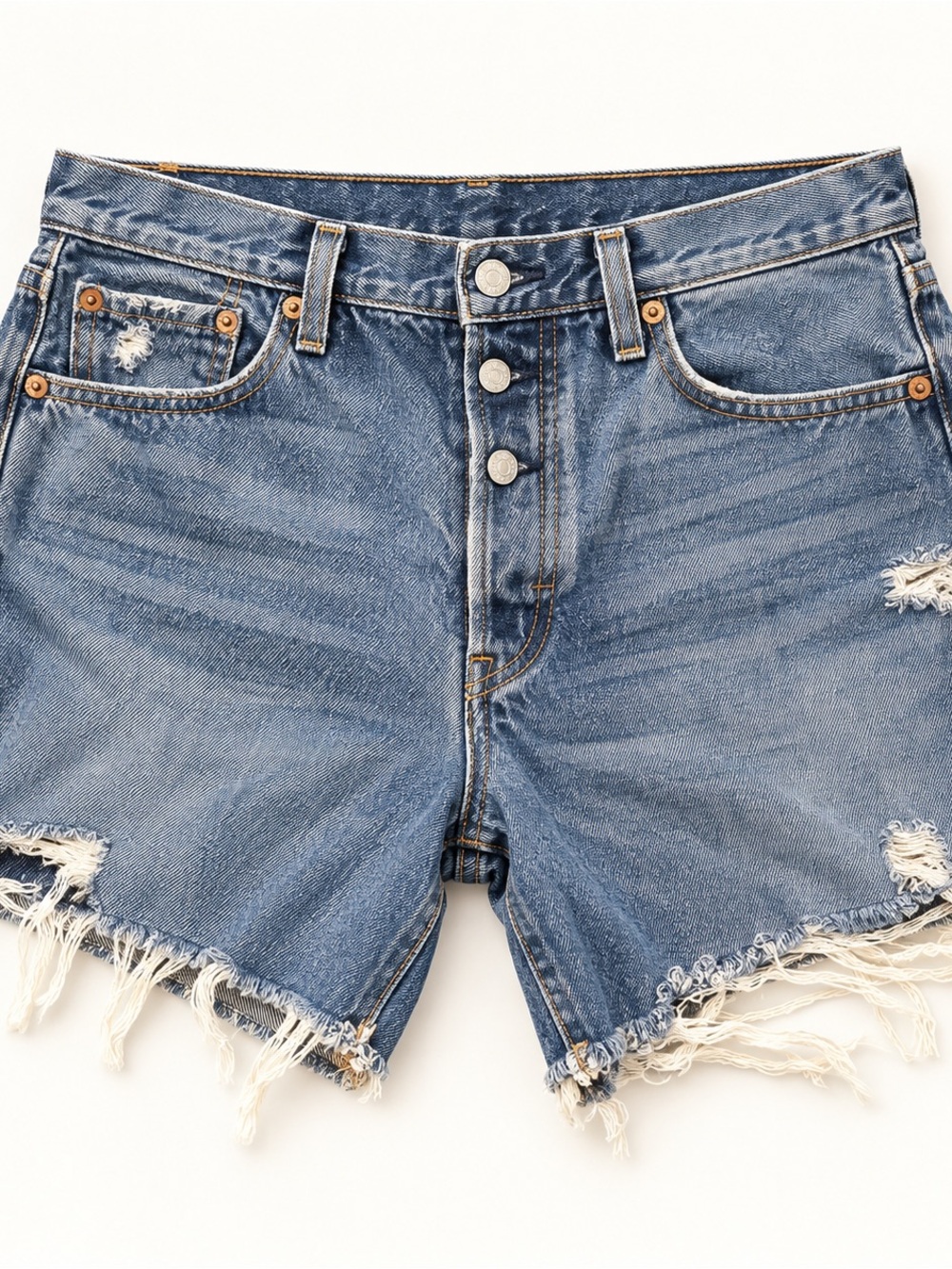 Washed Blue Denim Frayed Hem Women’s Shorts